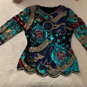 Vintage Sequin Embellished Women's Blouse - Multicolor